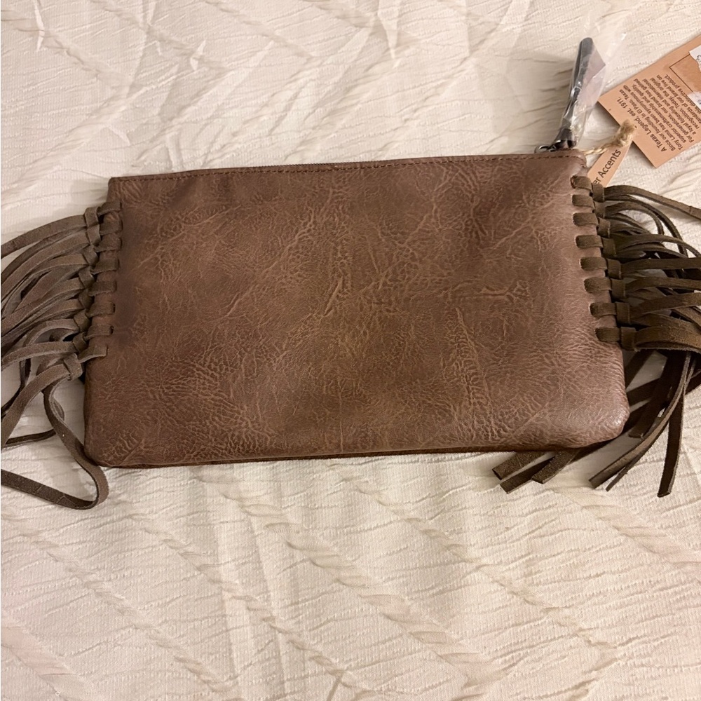Tony Lama Brown Leather calf hair fringe western clutch purse NWT - Picture 5 of 8
